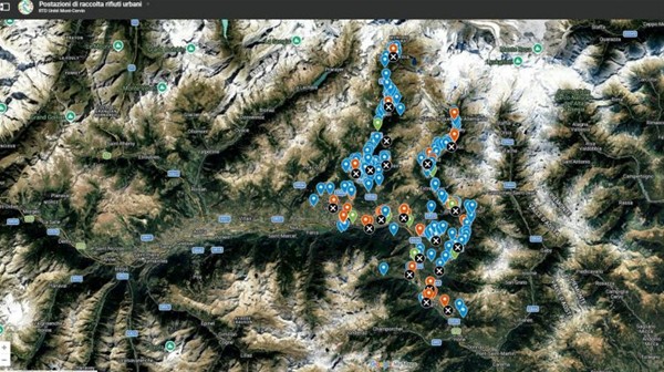 Mappa interattiva delle postazioni di raccolta dei rifiuti urbani